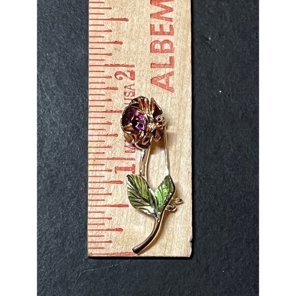Vintage Avon Rose Flower Brooch Pin Ruby Red Rhinestone Silver Tone - Picture 5 of 5